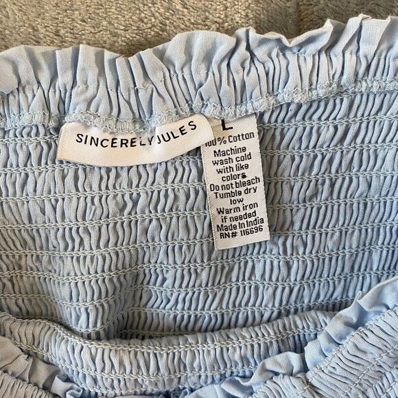 SINCERELY JULES Boho Baby Blue‎ Smocked Tiered Eyelet Dress 100% Cotton Sz L - Picture 3 of 3